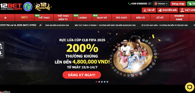 Giao diện sảnh cá cược thể thao tại nhà cái 12bet.