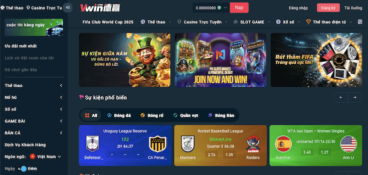 Giao diện sảnh casino trực tuyến đa dạng tại nhà cái VWIN.