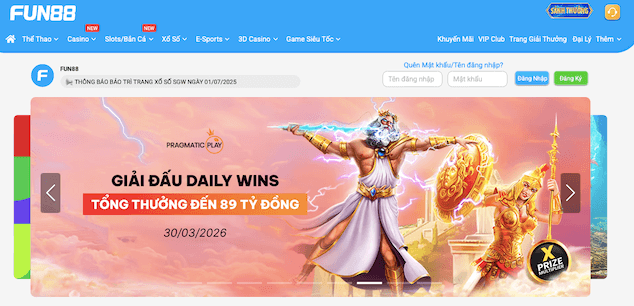 Giao diện cá cược thể thao và casino trực tuyến tại nhà cái Fun88.